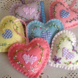 Embroidered felt hearts